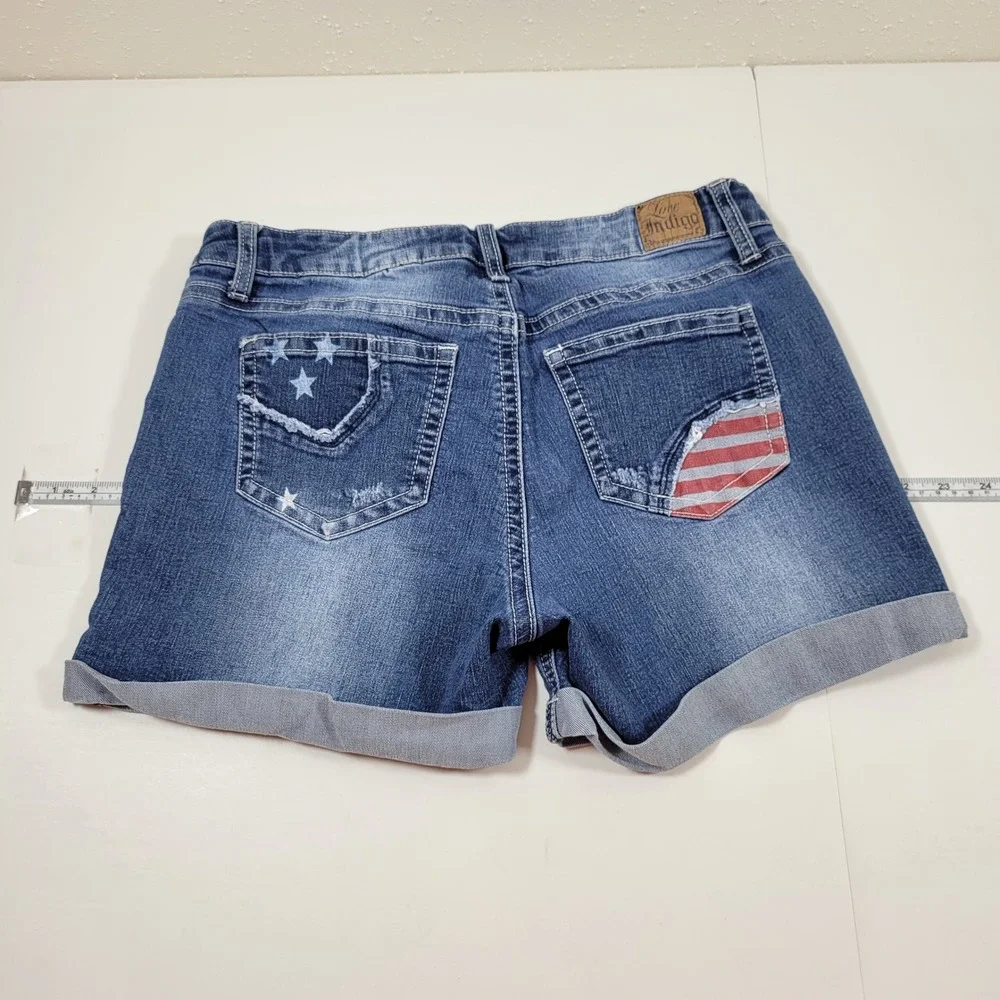 Love Indigo Denim Shorts Womens 8 Blue Excellent Americana Distressed Cuffed 4th